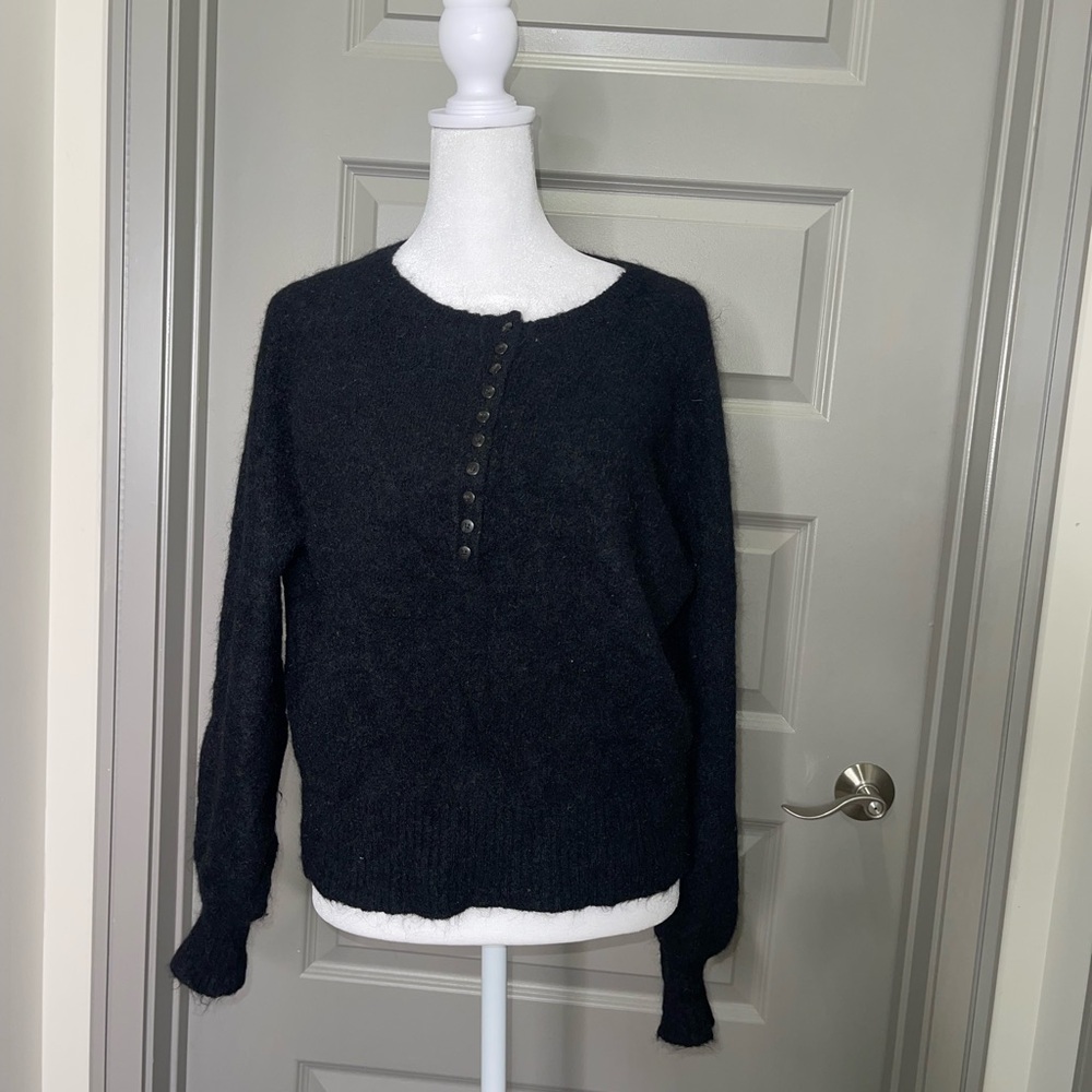 Sezane Black Button-Up Sweater
